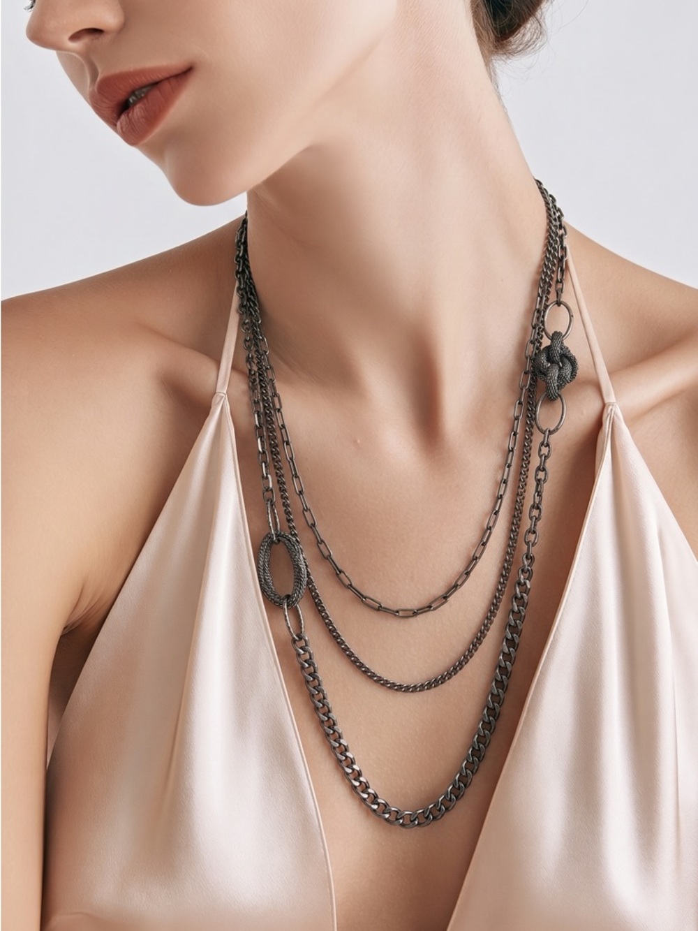 Premier Designs Layered Gunmetal Multi-Chain Necklace